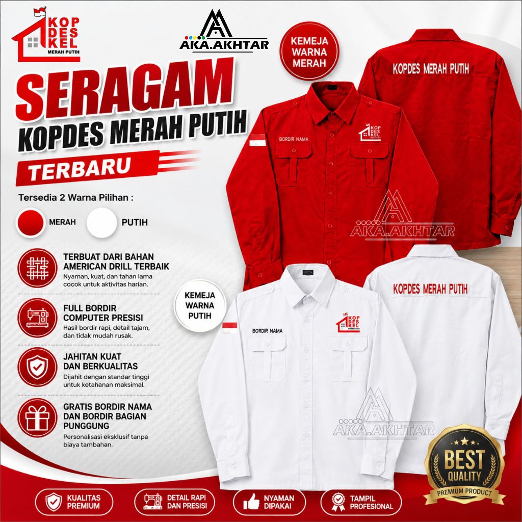 kemeja kopdes merah putih terbaru | kemeja koperasi desa merah putih terbaru lengan panjang - seraga