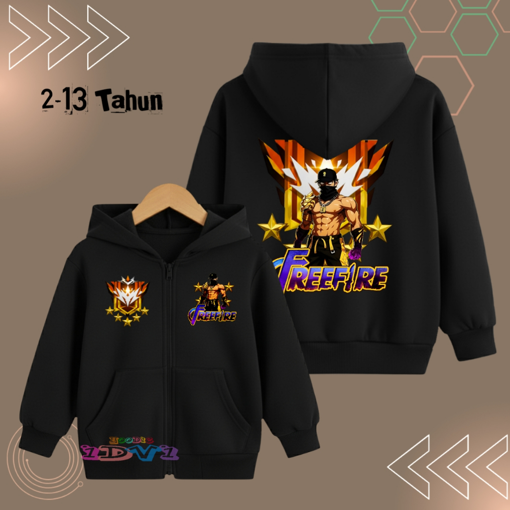 Jaket Resleting Anak Laki Laki FREE FIRE FF Hoodie Zipper Anak Umur 3 4 5 6 7 8 9 10 11 12 13 Tahun