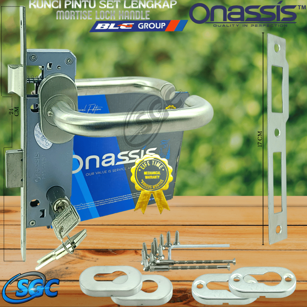 Kunci Pintu Set Lengkap Onassis Mortise Lock Handle Stainless | Handle Pintu Rumah Minimalis
