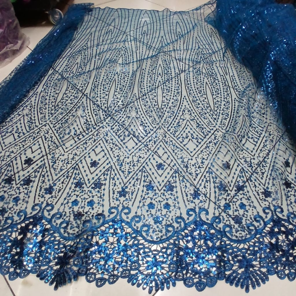 kain bahan brokat tulle pinggir prada motif salur/baha kebaya tulle full payet spenggel