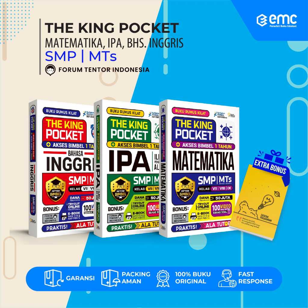EMC BUKU SMP THE KING POCKET MATEMATIKA / IPA / B. INGGRIS SMP TERUPDATE LENGKAP KELAS VII, VIII, IX