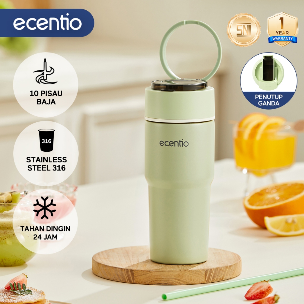 ecentio Portable Juicer Tahan Dingin 24 Jam Blender 10 Pisau Mini Juicer 700ml Double Wall Stainless