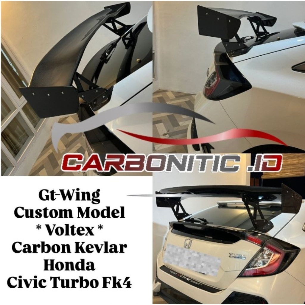 Spoiler Custom Model Gt-Wing Voltex Honda Civic Turbo Hatchback Fk4 2017 - 2021 Carbon Kevlar