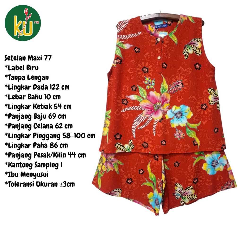 Kencana Ungu Setelan Maxi 77 WR Padi Label Biru KUB LD 122 Kancing 2 Kantong Saku Celana Pendek Kulo