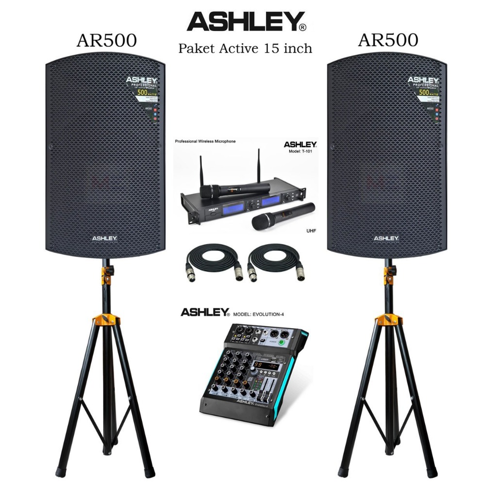 Paket Sound System indoor outdoor Speaker Aktif 15 inch Ashley AR500