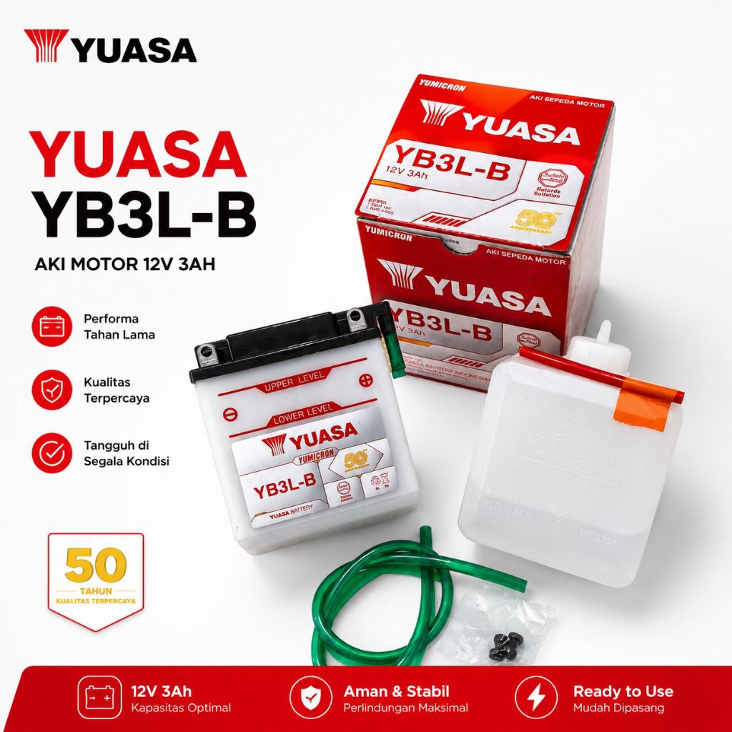 Aki Motor Yuasa YB3L-B 12V 3Ah Original YUASA YUMICRON Aki Basah Motor