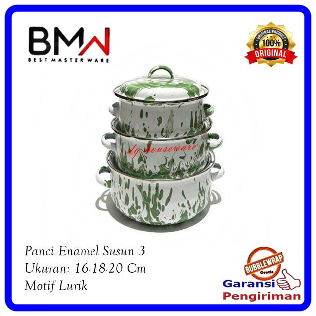 Panci Set Enamel  Tutup Lurik 3 Susun / Panci 3 SET Motif Blirik Panci Jadul Lurik 16Cm 18 Cm 20 Cm