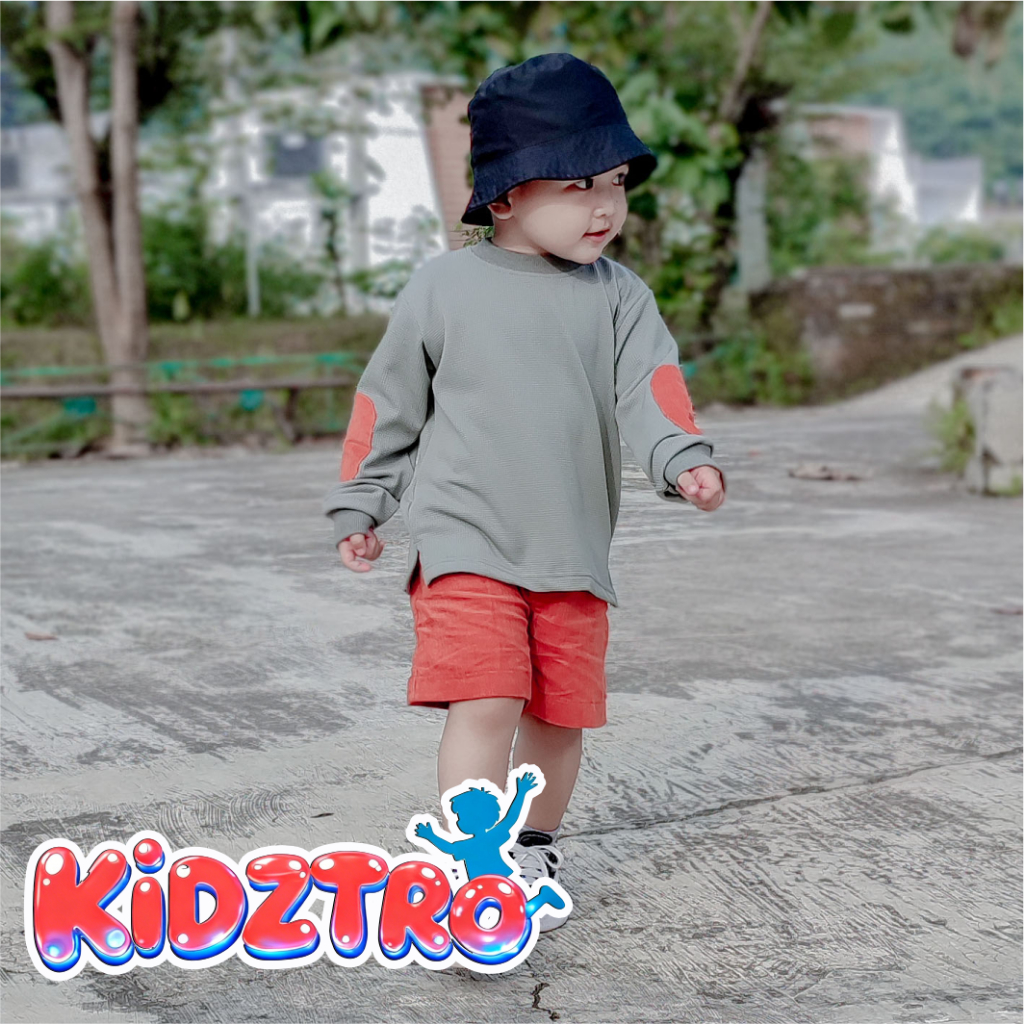 Setelan Baju Anak Laki Laki Sweater COWOK Keren Umur 1 - 7 tahun Bahan Waffle Uniqlo Warna Terracota
