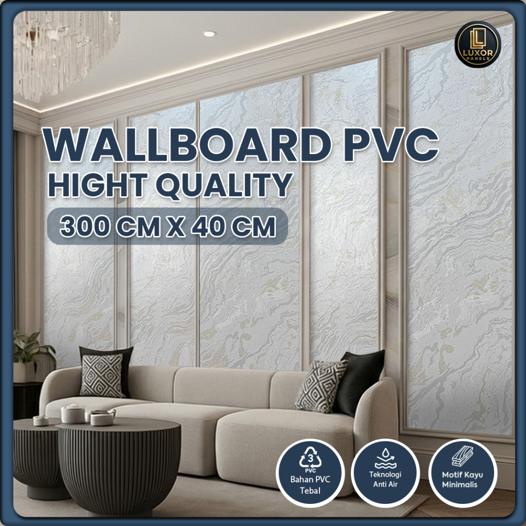 Wallboard PVC Premium Motif Marmer & Kayu - Plafon Dinding Anti Air & Rayap Ukuran 40 cm x 300 cm x 