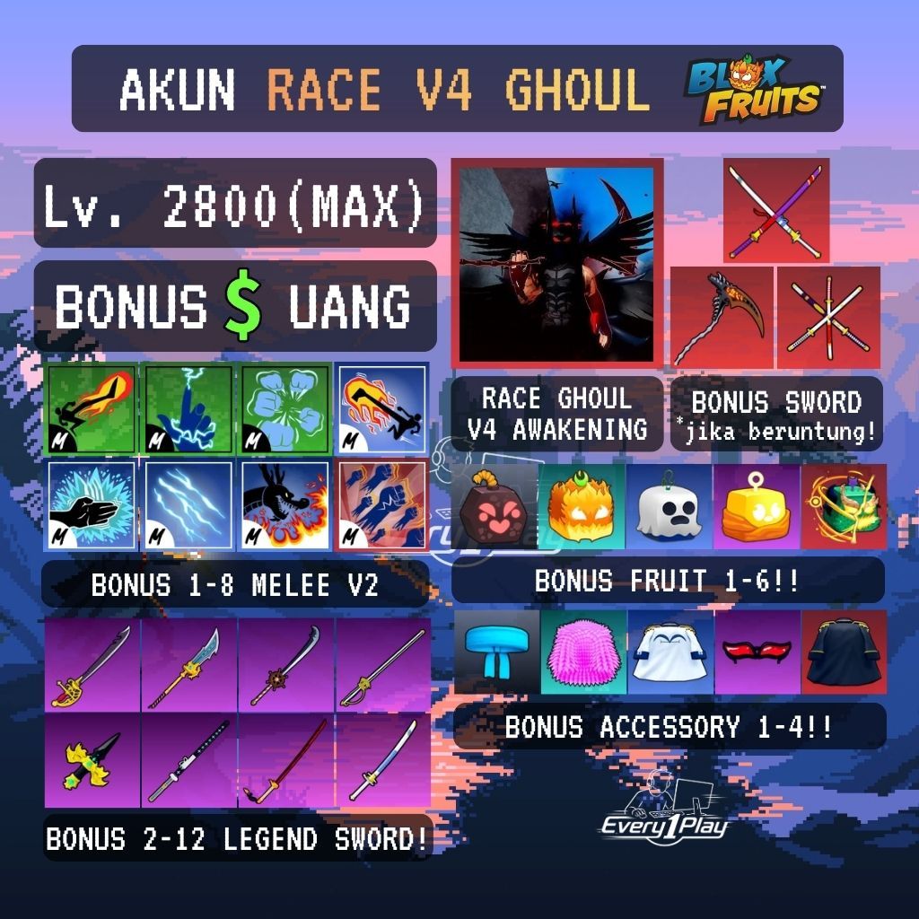 Akun Blox Fruit RACE GHOUL V4 Level Max - Akun Roblox Race Ghoul V4 Awaken