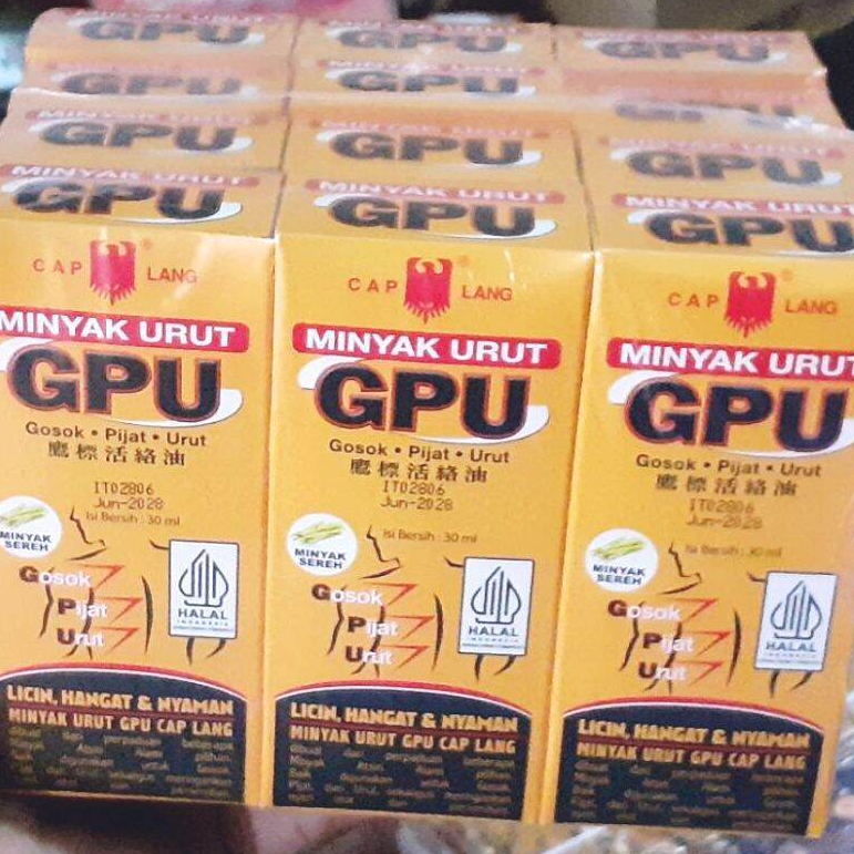 12 pcs MINYAK GPU Cap Lang 30 ml, minyak urut pijat hangat meresap untuk nyeri otot 1 pack, grosir c