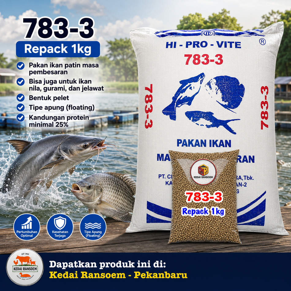 783-3 Repack 1kg Pakan Ikan Patin Ikan Nila Pembesaran Pelet Apung Floating Protein 25%
