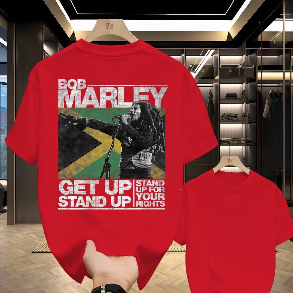 2026 Pria Wanita Bangun Berdiri Reggae Rasta T-Shirt Bob Marley Pakaian Kapas Murni Leisure Lengan P