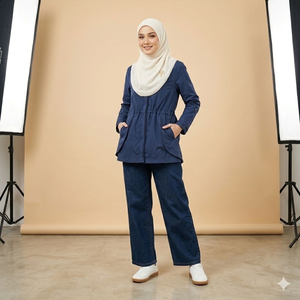 Zishen jaket casual wanita bahan katun size L-XL warna navy LD:114 x P:73 Good Condition like New ko