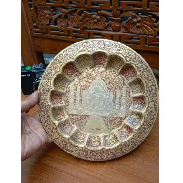 piring kuningan ukir india antik jadul vintage