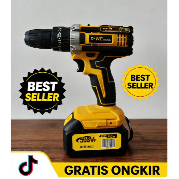 Mesin listrik Electric Screw Driver Hammer Set Brushless Motor Cordless Impact Drill Bor Beton Kayu 