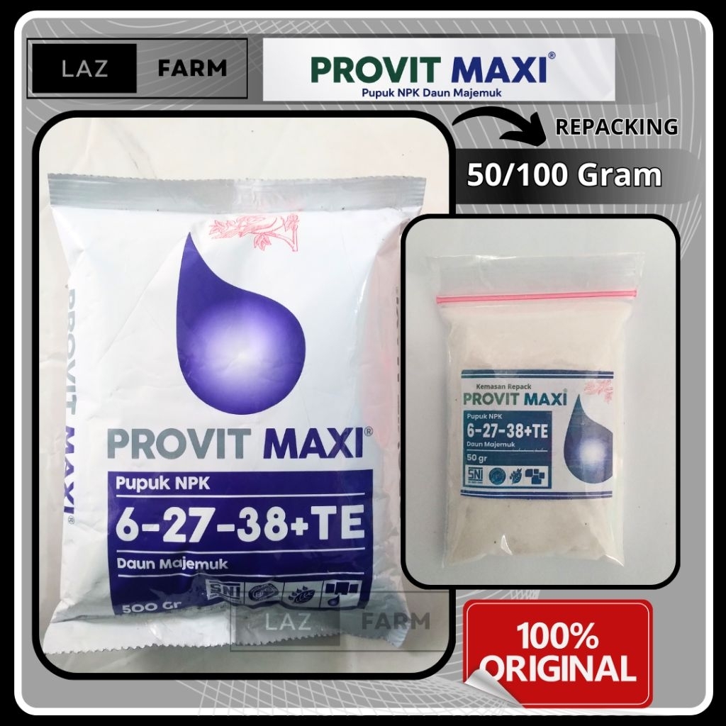 NPK Provit Maxi 50 / 100 Gram Repack Pupuk Daun Provit Maxi dengan Nutrisi Mikro & Makro Lengkap