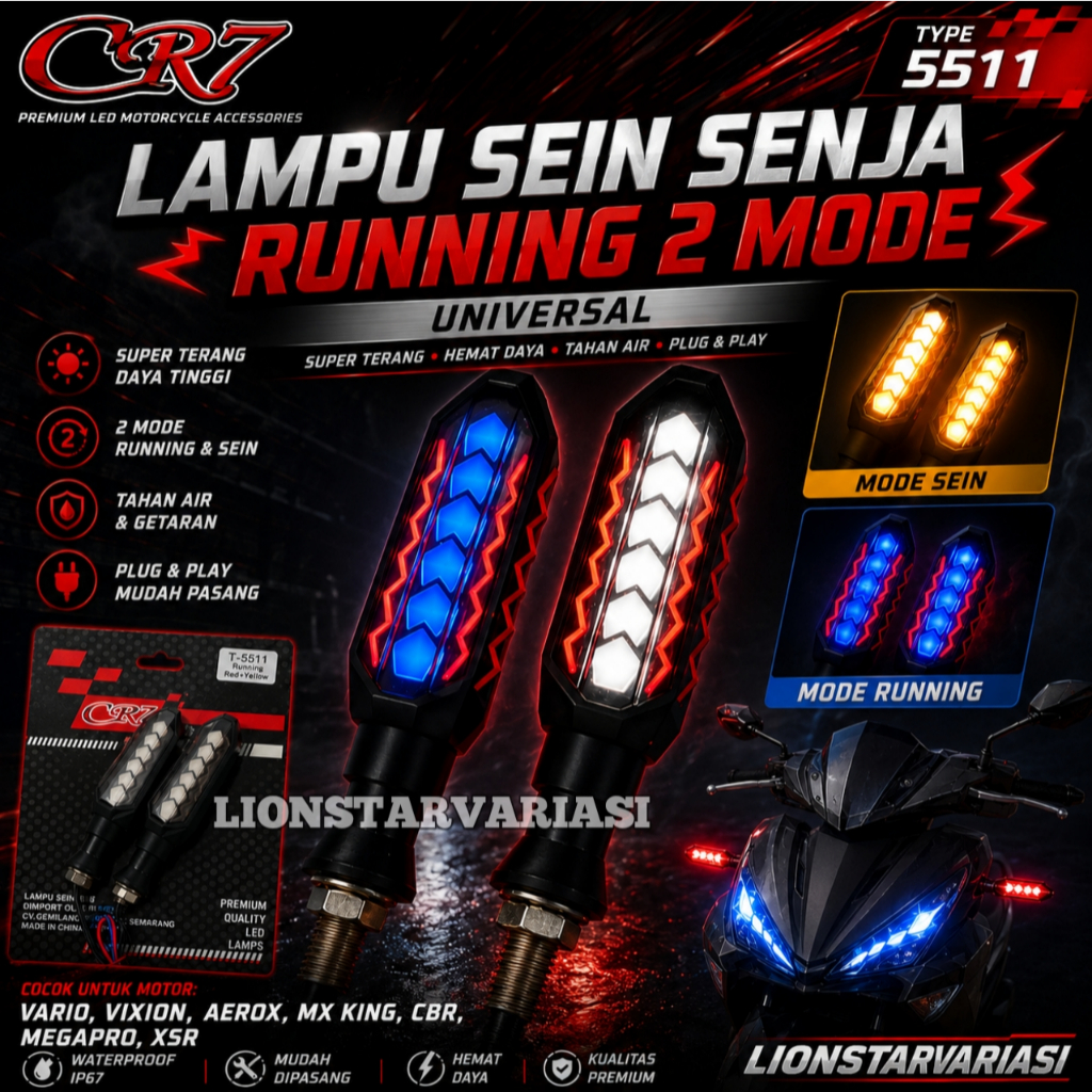 Lampu Sein Sen LED Running Model Gergaji 2 Mode Senja Sein Running Vixion Tiger Vario Aerox Klx Crf