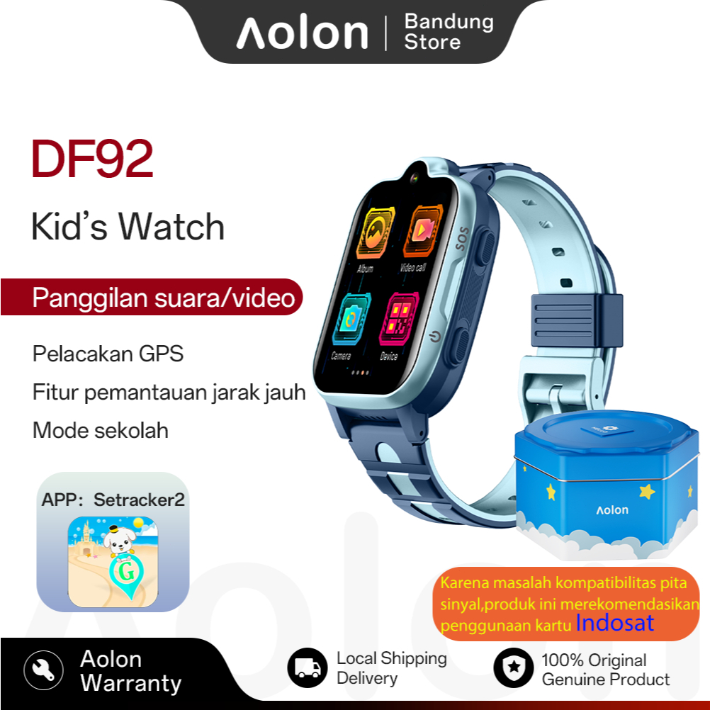 Aolon DF92 Kids Smartwatch Anak SIM Card GPS 4G SOS Call SOS Video Call Panggilan video