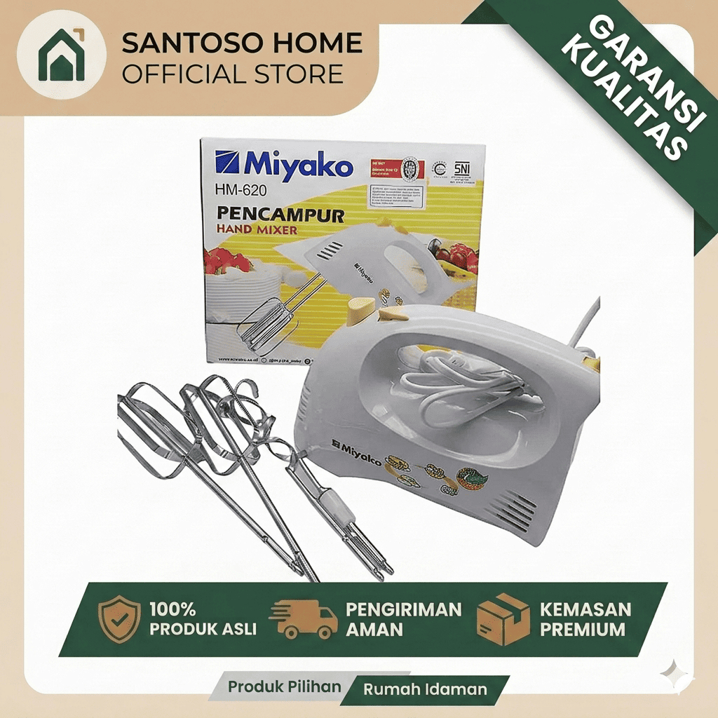 Mixer Miyako HM-620 Hand Mixer Awet Low Watt Pengocok Adonan Kue Murah Berkualitas 5 Kecepatan + Tur
