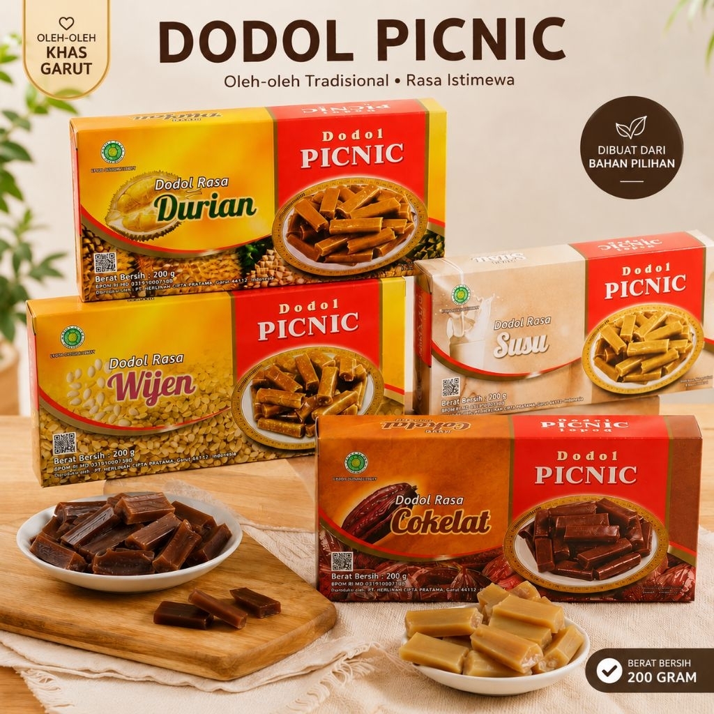 Dodol Picnic Garut Original 200gr | Dodol Garut Legit Premium Oleh Oleh Khas Garut Rasa Durian Susu 