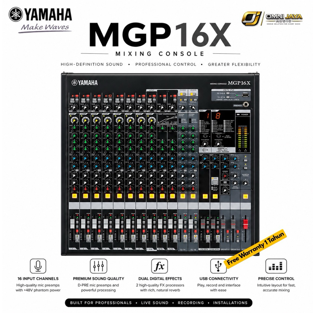Mixer Yamaha MGP16X 16 Channel Mixer Audio Professional Effect USB
