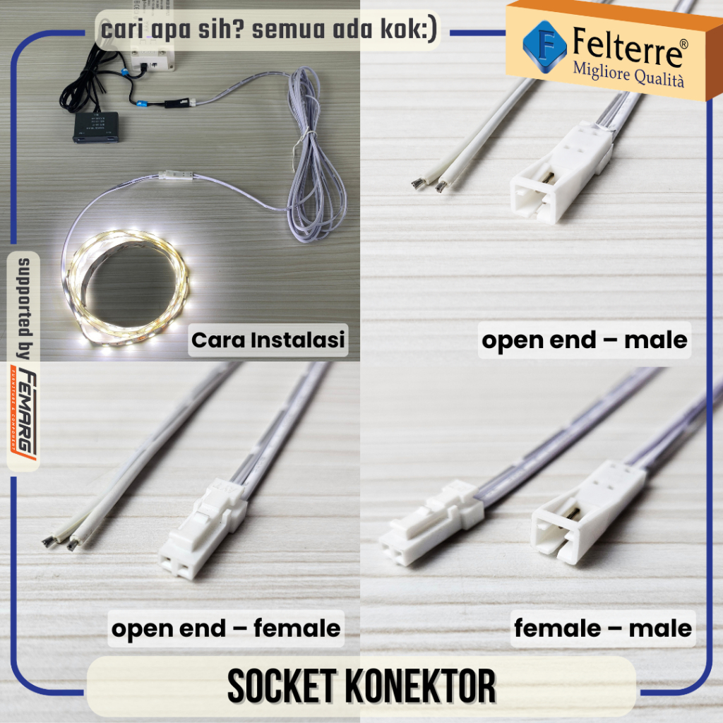 soket konektor + kabel | socket connector + cable lampu led trafo power supply