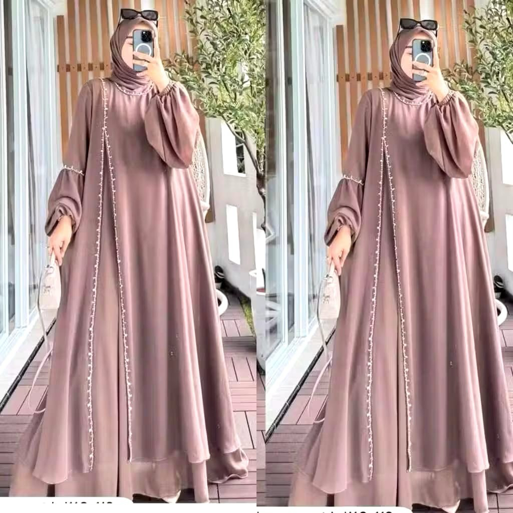 Salsa Dress Ceruty Babydoll Full Furing Abaya Kekinian Aplikasi Mute Mewah Abaya Wanita Kekinian
