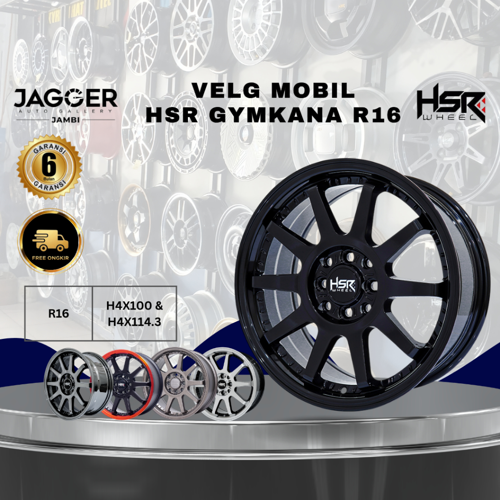 Velg Mobil R16 GYMKANA BOROKO 01 HSR Ring 16 R16X7 H8X100-114,3 ET42 Black Chrome Pelek Mobil Kijang