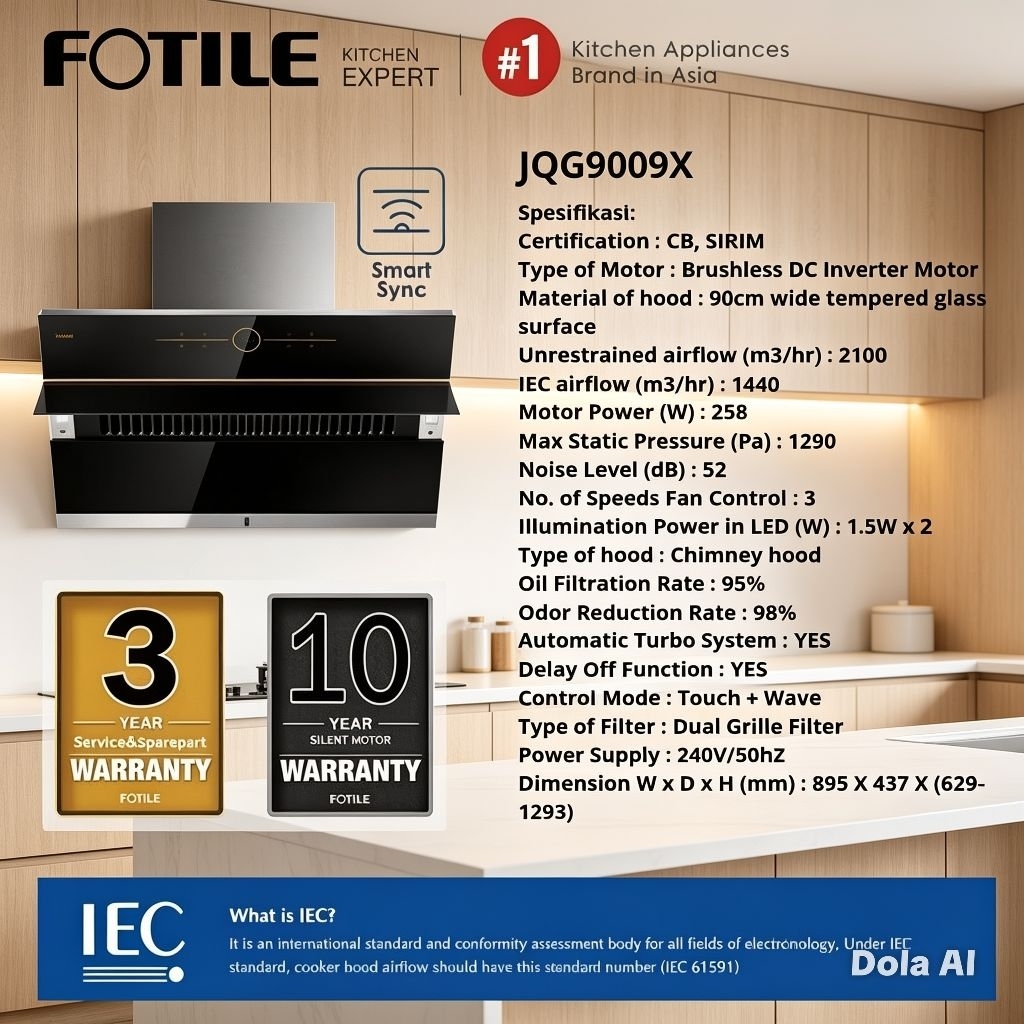Cooker Hood Fotile JQG9009X Wave Hand Premium V Series JQG 9009 X Smart Sync