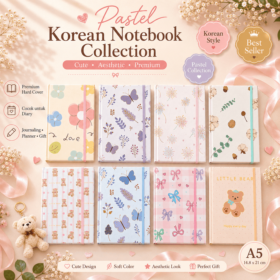 Florisse Notebook A5 Korean Aesthetic Hard Cover Diary Journaling Planner Book