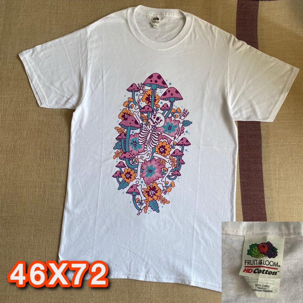 Kaos Fruit of the Loom HD Cotton - Graphic Skeleton Mushroom White Second original