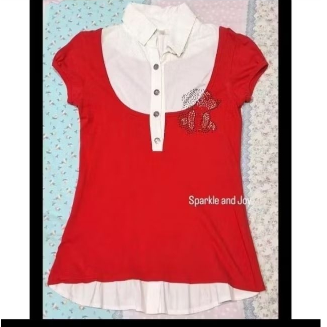 Baju Kaos Kerah Candy Merah Putih Manik Polo - Second Premium Things 98