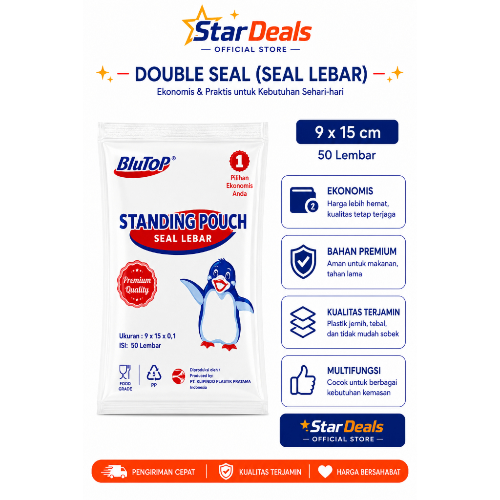 Standing pouch double seal 9x15 standing pouch seal lebar standing pouch doubel seal blutop 9 x 15