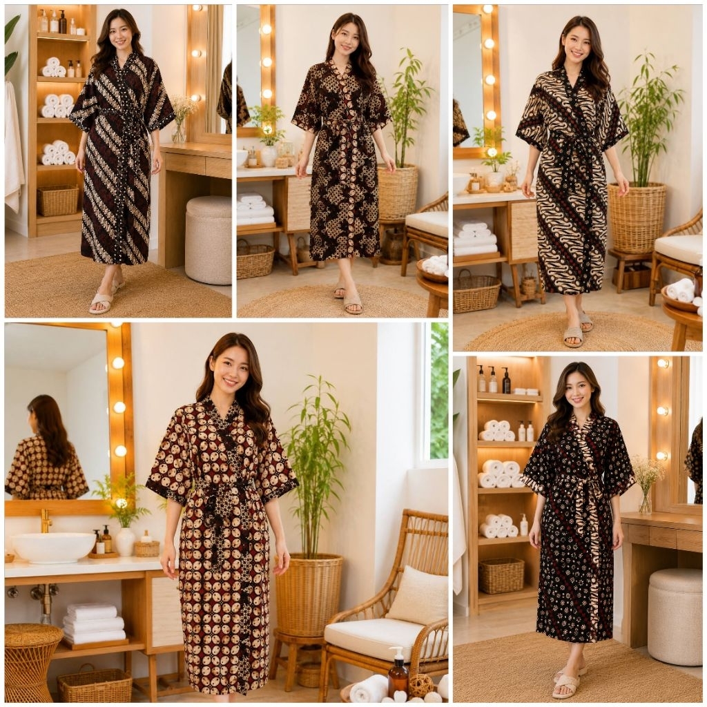 BATIK AIS Kimono Batik Sogan Jumbo Rayon premium all size Ld 130 baju tidur / SPA / Hotel Outer Moti