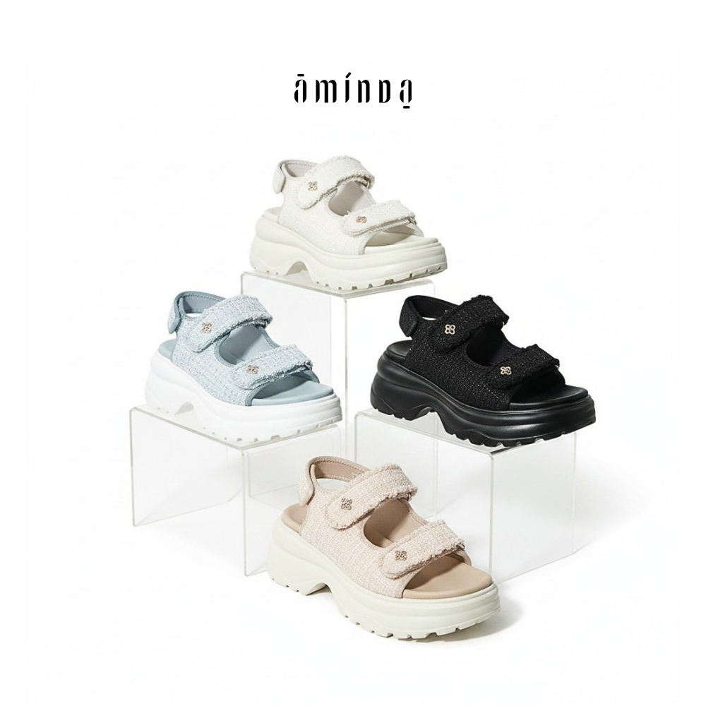 Aminda Daniela Sandal - Sendal Wanita Platform Tweed Mewah Nyaman Timeless