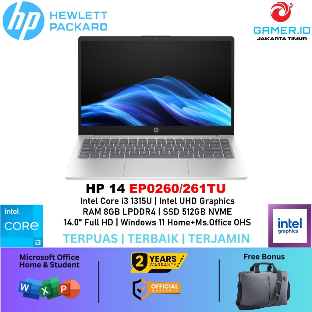 Hp 14 EP0261TU Intel Core i3 1315U Ram 8GB Ssd 512GB Layar 14.0 Full HD Windows 11 Home + OHS 2024
