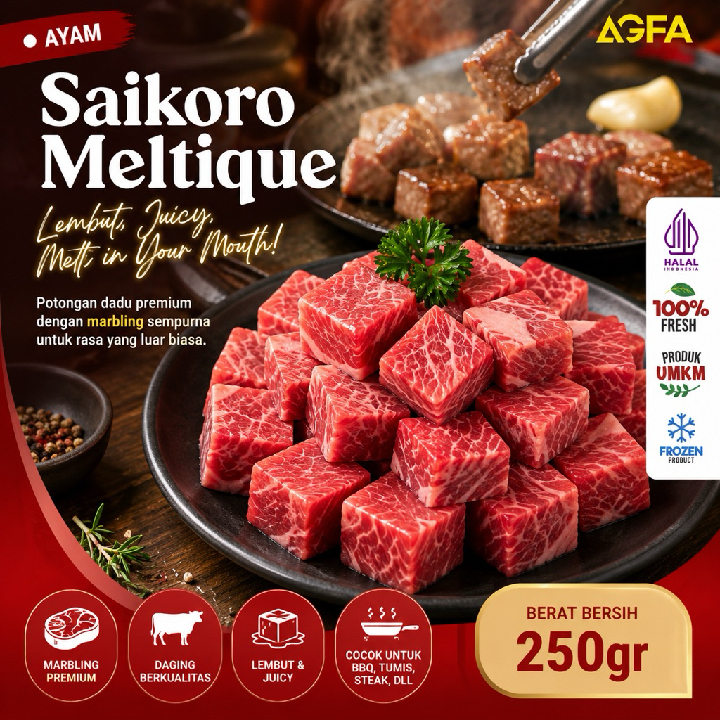 Saikoro Beef - Wagyu Cube - Saikoro Kotak - Daging Empuk - Wagyu Cube - Wagyu Steak - Saikoro Meltiq