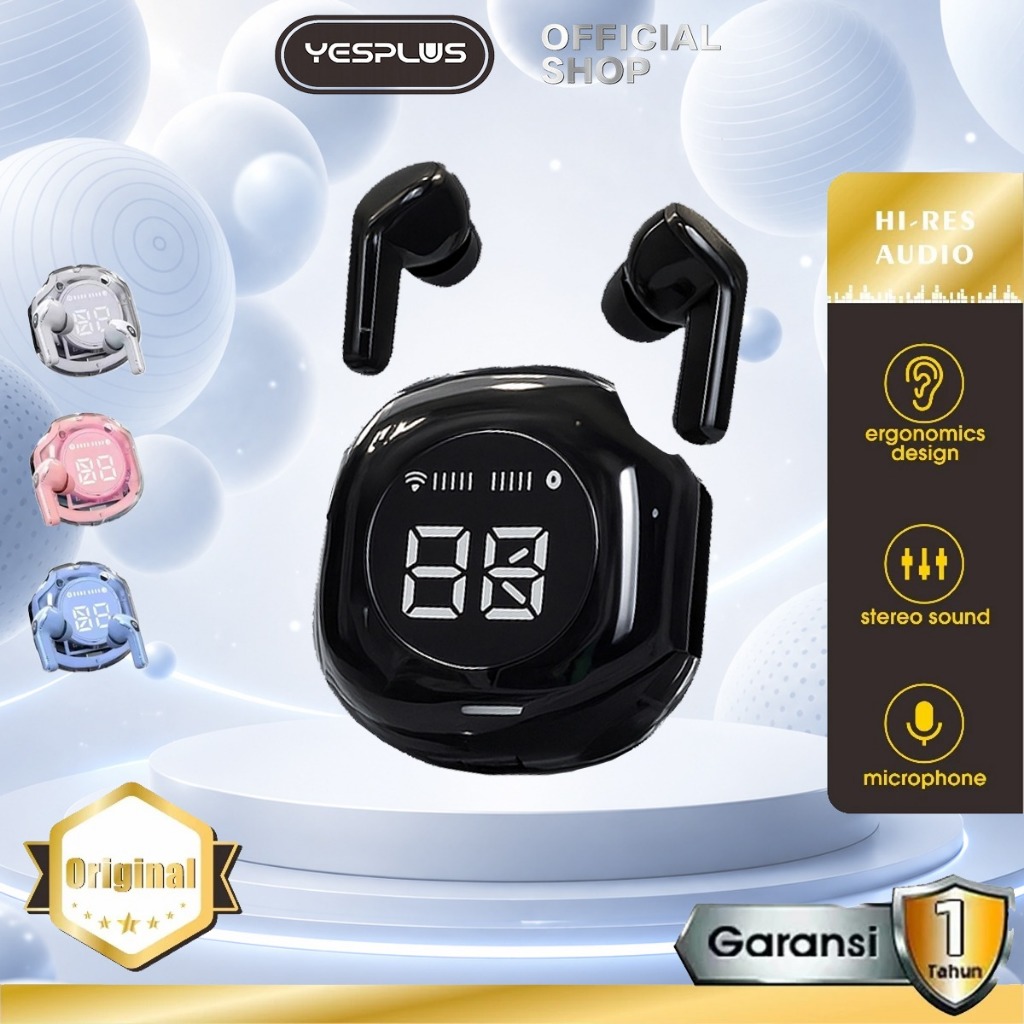 Headset Bluetooth YESPLUS Kristal AIR39 Low Latency Gaming TWS Putih|Pink