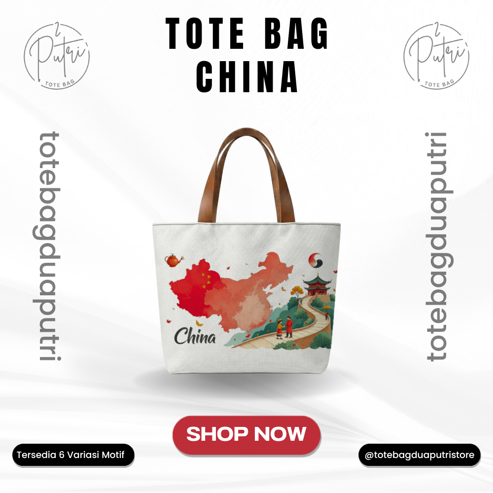 Tas Totebag Wanita Souvenir China Tas Oleh Oleh Tote Bag China Tiongkok Bahan Kanvas