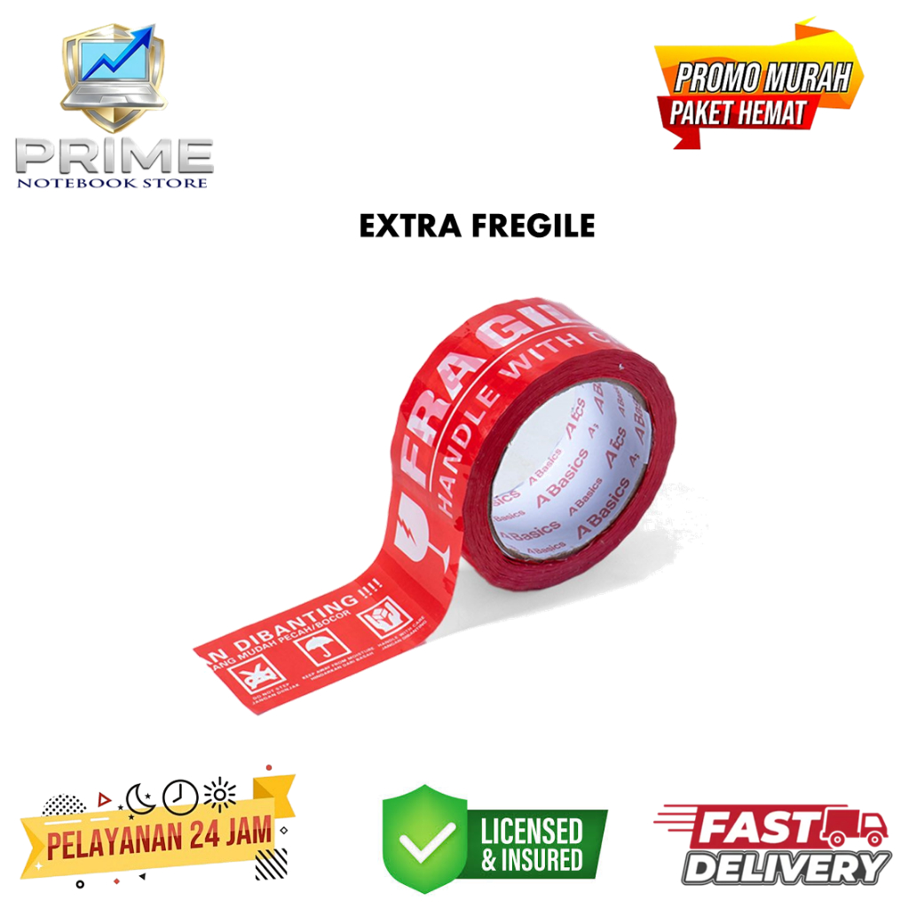 FRAGILE MERAH 48 x 100 YARD JANGAN DIBANTING Lakban ETONA. TEBAL DAN ORI