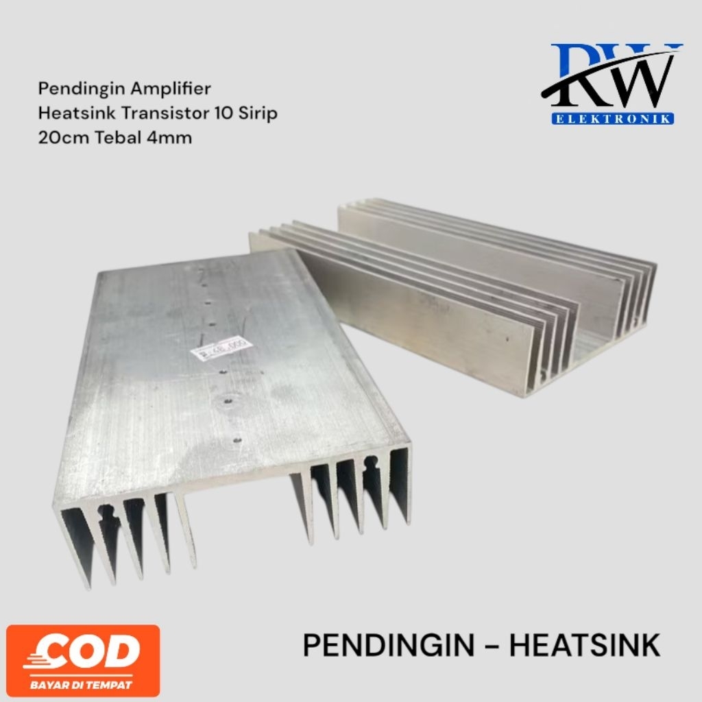 Pendingin Amplifier Heatsink Transistor 10 Sirip 20cm Tebal 4mm