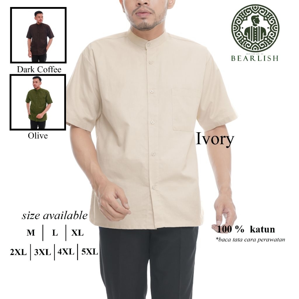 koko katun size normal & jumbo Doby Ivory| Short shirt Sarfa Khaki | Ivory Olive Coklat tua Kopi tua