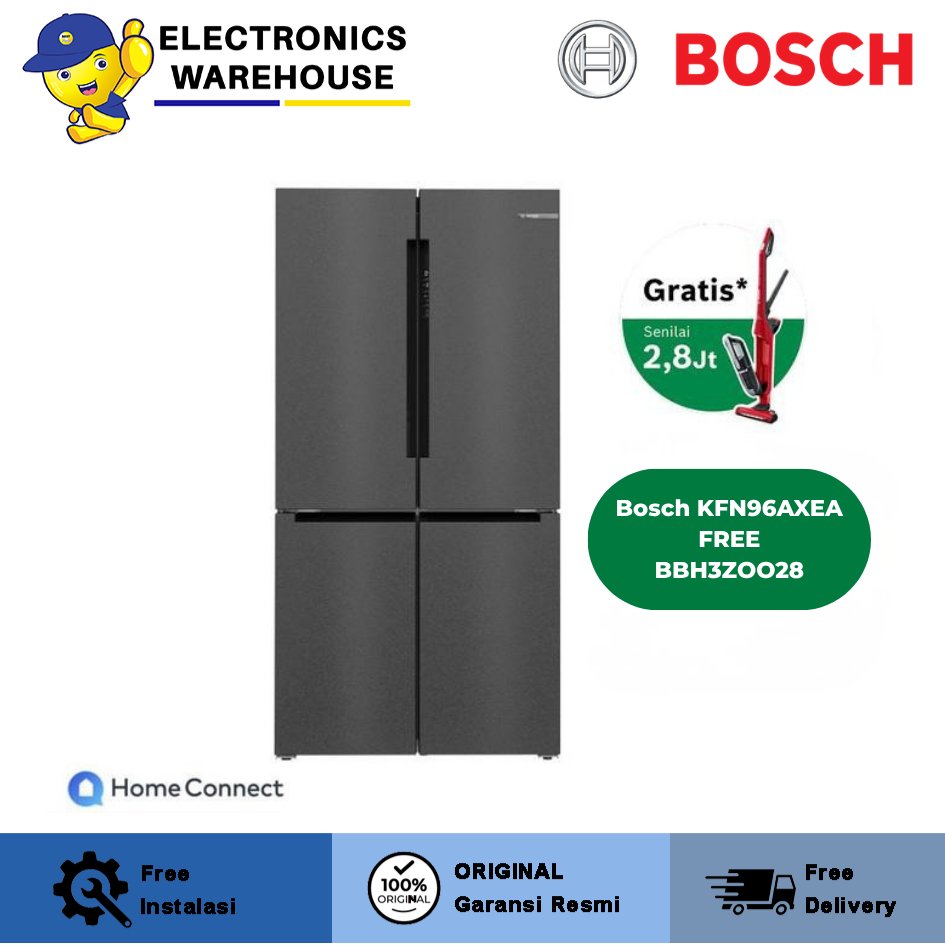 BOSCH KULKAS FRENCH DOOR REFRIGERATOR MULTIDOOR 605L STAINLESS KFN96AXEA