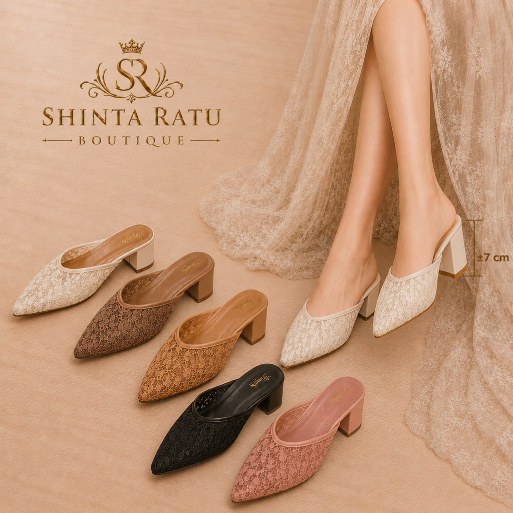 Sepatu Pesta Heels 7cm Tahu Brukat Polos Big Size / Sepatu Wanita Wisuda