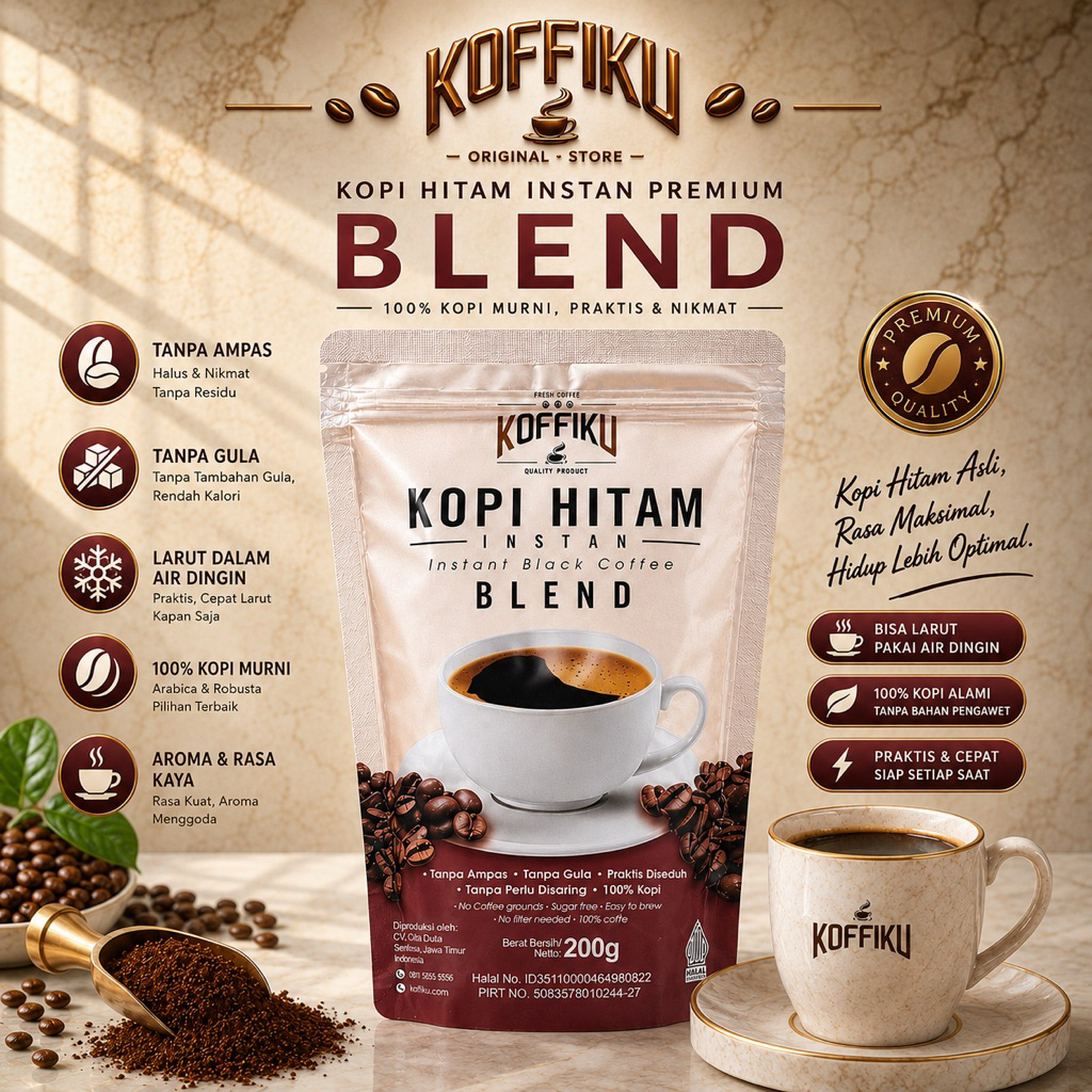 KOFFIKU BLEND Kopi hitam tanpa ampas bebas gula instant coffee 200gram