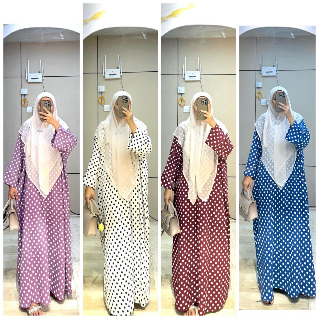 Gamis Kaftan Linen Jumbo Busui Polkadot Terbaru Gamis Abaya Kaftan Linen Kekinian