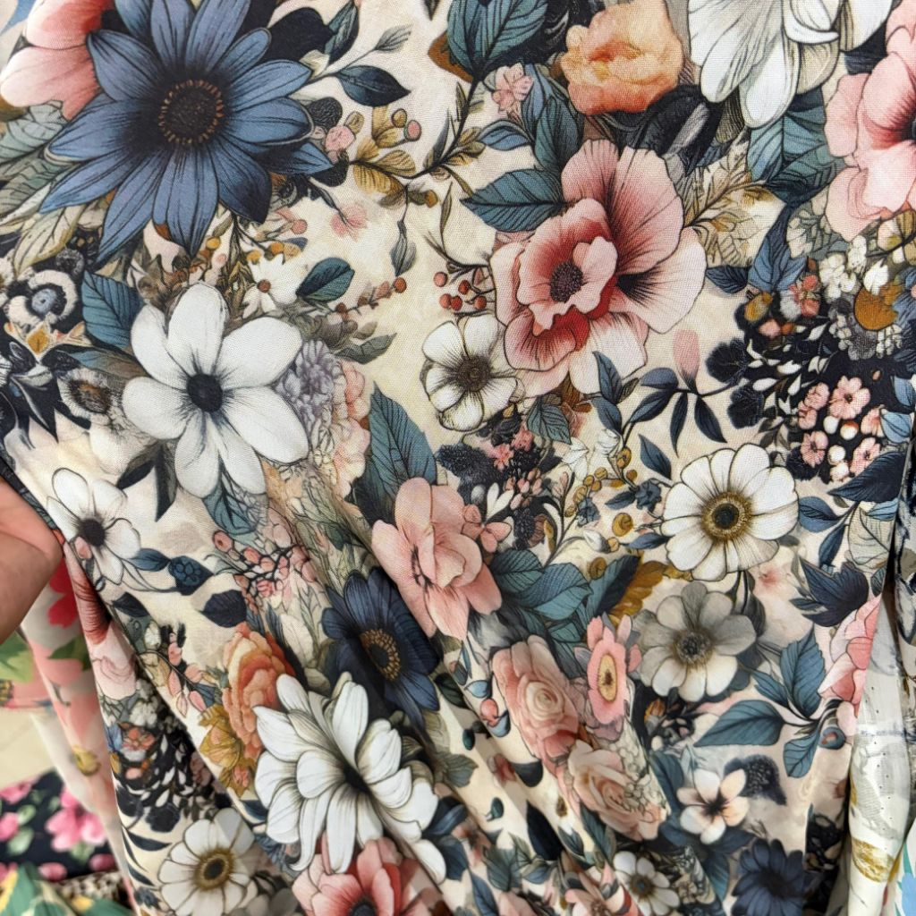 kain katun rayon viscose premium motif bunga besar