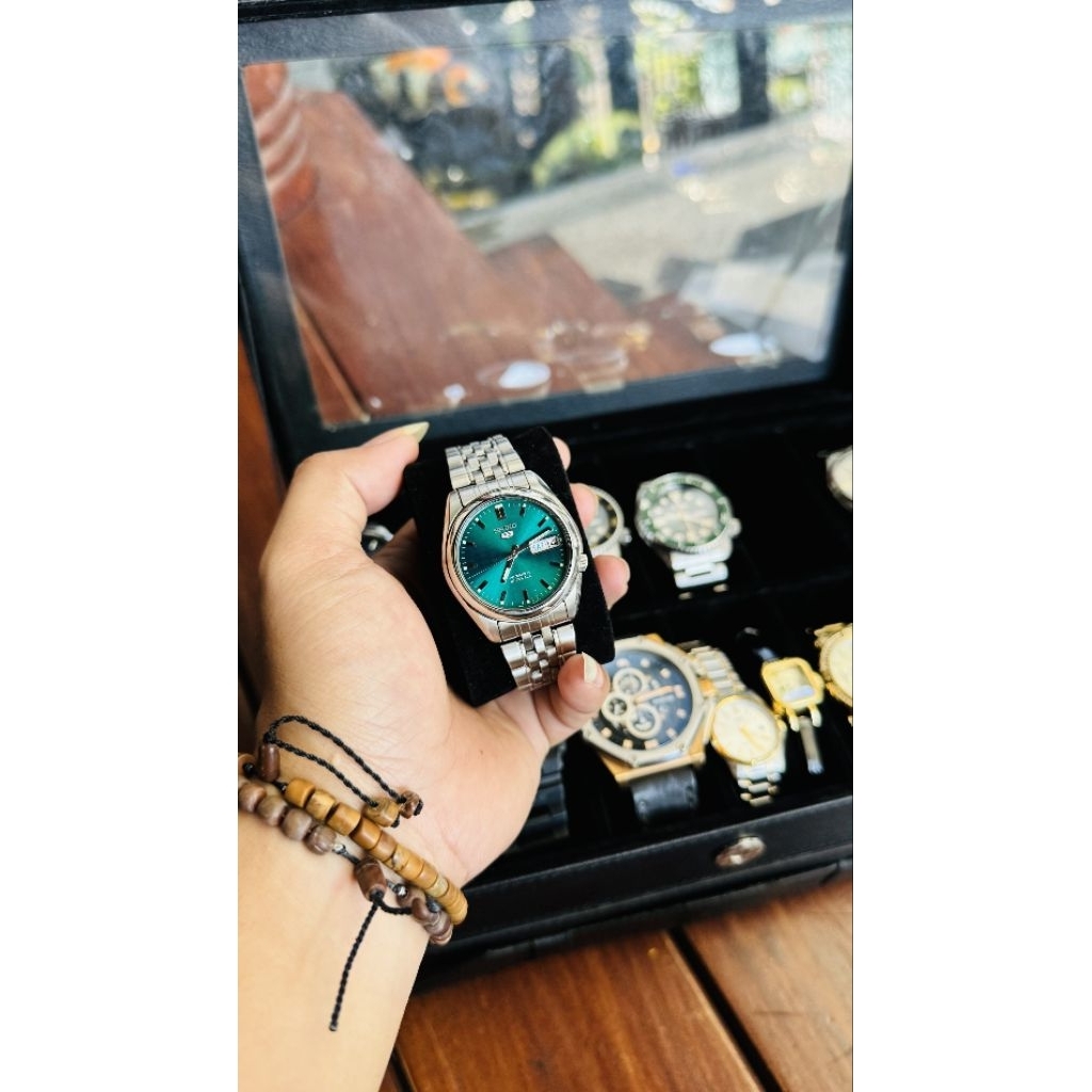 jam seiko 5 snk543 green dial
