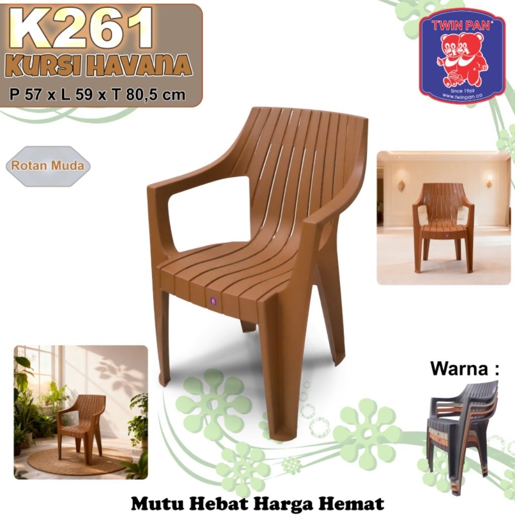KURSI PLASTIK TWIN PAN HAVANA K261H / KURSI MAKAN SENDER / KURSI TERAS / BANGKU PLASTIK